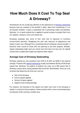 How Much Does It Cost To Top Seal A Driveway_