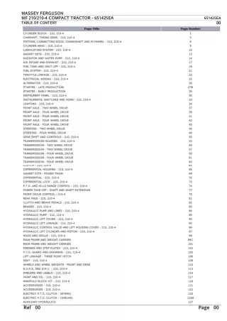 Massey Ferguson MF 210 COMPACT TRACTOR Parts Catalogue Manual