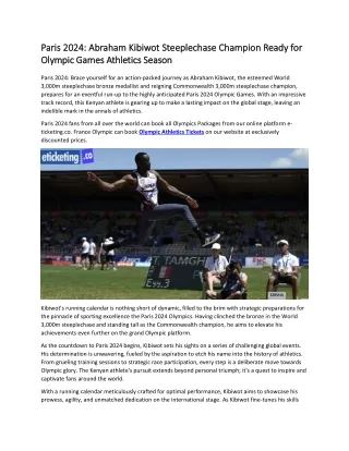 Paris 2024 Abraham Kibiwot Steeplechase Champion Ready for Olympic Games Athletics Season