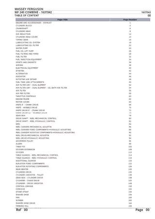 Massey Ferguson MF 240 COMBINE Parts Catalogue Manual