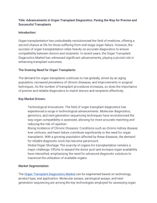 Organ Transplant Diagnostics