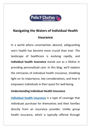 Navigating the Waters of Individual Health Insurance