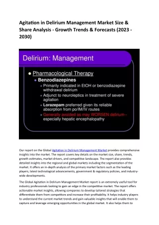 Agitation in Delirium Management Market