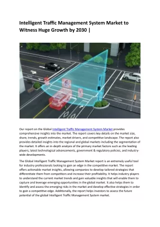 Intelligent Traffic Management System Market