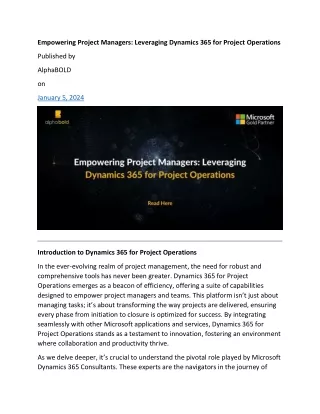 Empowering Project Managers Leveraging Dynamics 365 for Project Operations
