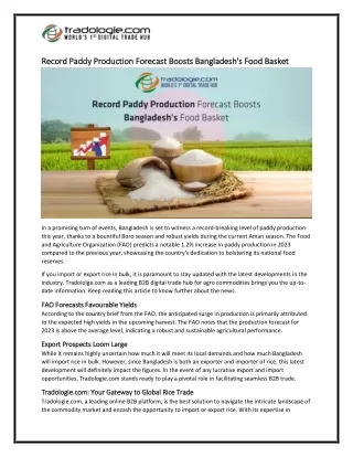 1-Record Paddy Production Forecast Boosts Bangladesh's Food Basket
