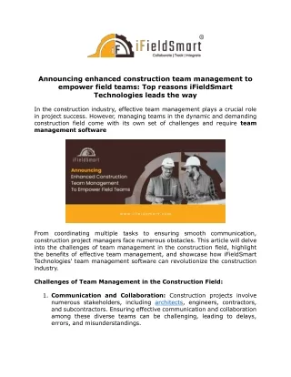 Announcing Enhanced Construction Team Management To Empower Field Teams