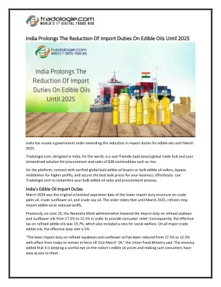 3-India Prolongs The Reduction Of Import Duties On Edible Oils Until 2025