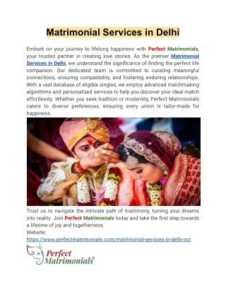 Matrimonial Services in Delhi