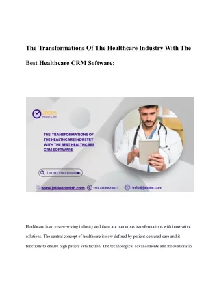 The transformations of the healthcare industry with the best healthcare CRM software