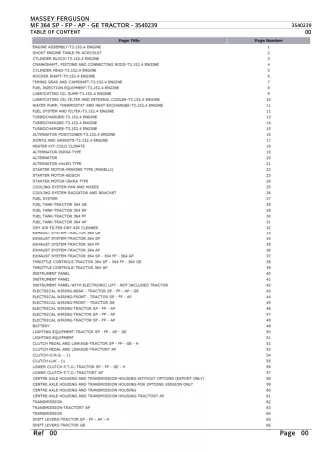 Massey Ferguson MF 364 SP - FP - AP - GE TRACTOR Parts Catalogue Manual