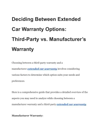 Deciding Between Extended Car Warranty Options_ Third-Party vs. Manufacturer’s Warranty