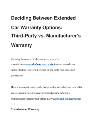 Deciding Between Extended Car Warranty Options_ Third-Party vs. Manufacturer’s Warranty