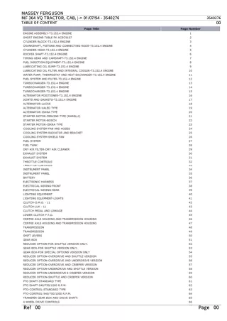 Massey Ferguson MF 364 VQ TRACTOR, CAB, - 010794 Parts Catalogue Manual