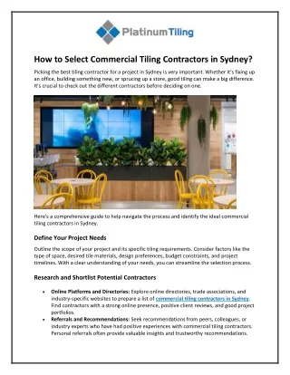 How to Select Commercial Tiling Contractors in Sydney