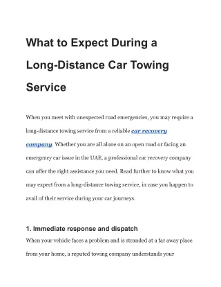 What to Expect During a Long-Distance Car Towing Service