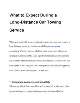 What to Expect During a Long-Distance Car Towing Service