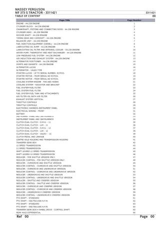 Massey Ferguson MF 373 S TRACTOR Parts Catalogue Manual