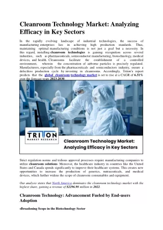 Cleanroom Technology Market: Analyzing Efficacy in Key Sectors