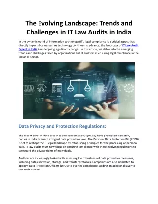 The Evolving Landscape: Trends and Challenges in IT Law Audits in India