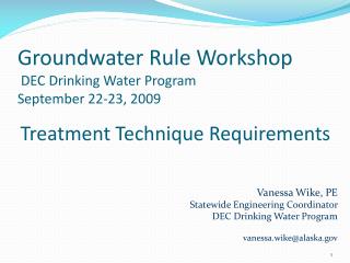 Groundwater Rule Workshop DEC Drinking Water Program September 22-23, 2009