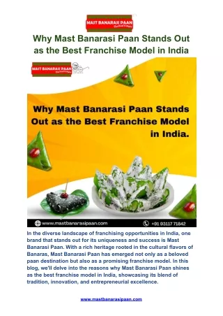 Why Mast Banarasi Paan Stands Out as the Best Franchise Model in India