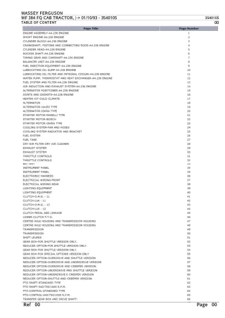 Massey Ferguson MF 384 FQ CAB TRACTOR, - 011093 Parts Catalogue Manual