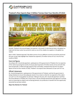5-Thailand’s Rice Exports Near 3 Million Tonnes Over Four Months Of 2023
