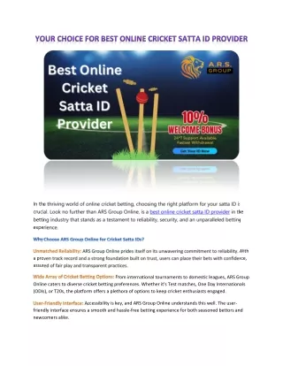 BEST ONLINE CRICKET SATTA ID PROVIDER