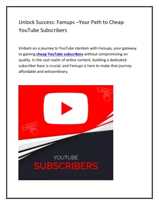 Unlock Success: Famups –Your Path to Cheap YouTube Subscribers