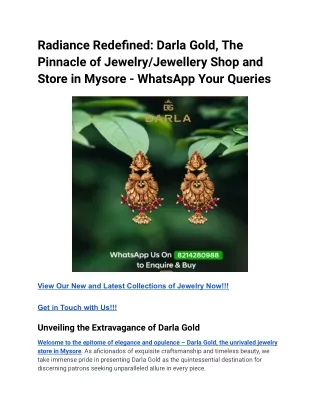 Radiance Redefined_ Darla Gold, The Pinnacle of Jewelry_Jewellery Shop and Store in Mysore - WhatsApp Your Queries