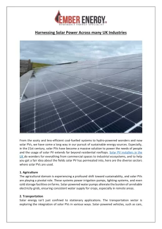 Solar PV Installers in the UK | Transforming Diverse Industries | Ember Energy