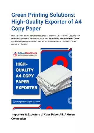 Green Printing Solutions_ High-Quality Exporter of A4 Copy Paper