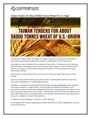 8-Taiwan Tenders For About 56000 Tonnes Wheat Of U