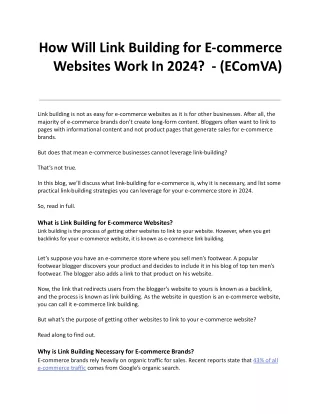 How Will Link Building for E-commerce Websites Work In 2024 ?