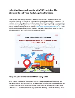 Unlocking Business Potential with TQS Logistics_ The Strategic Role of Third-Party Logistics Providers.