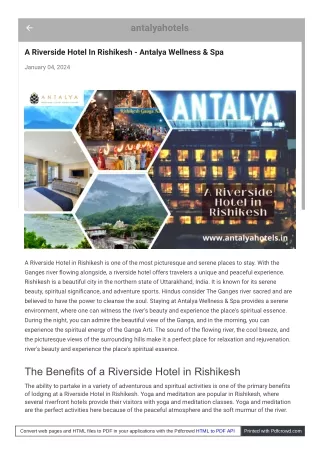 A Riverside Hotel In Rishikesh - Antalya Wellness & Spa