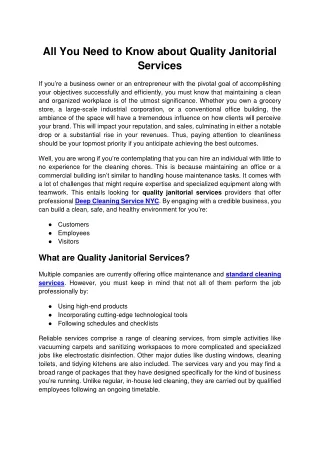 All You Need to Know about Quality Janitorial Services
