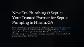 New Era Plumbing & Septic Your Trusted Partner for Septic Pumping in Hiram, GA