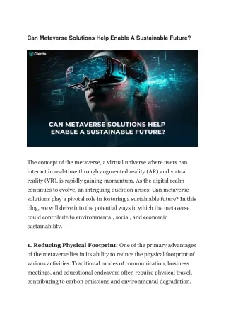Can Metaverse Solutions Help Enable A Sustainable Future