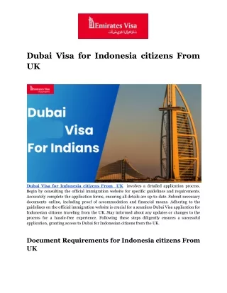 Dubai Visa for Indonesia citizens From  UK