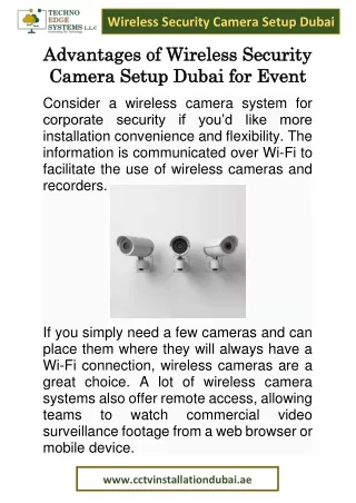 Advantages of Wireless Security Camera Setup Dubai for Event