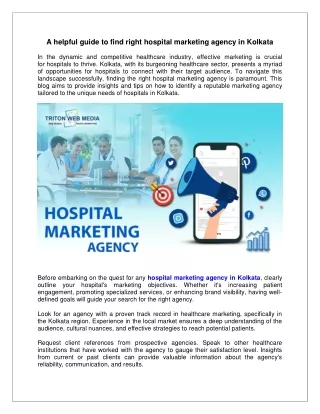 A Helpful Guide to Find Right Hospital mMarketing Agency in Kolkata