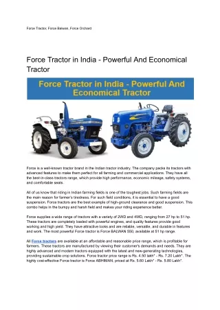 Force Tractor in India - Powerful And Economical Tractor