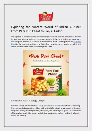 Exploring the Vibrant World of Indian Cuisine: From Pani Puri Chaat to Panjiri L