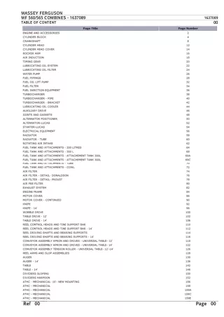 Massey Ferguson MF 560 COMBINES Parts Catalogue Manual