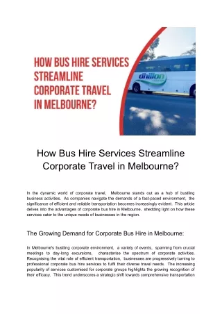 Exploring the Role of Bus Hire Services in Streamlining Corporate Travel in Melb