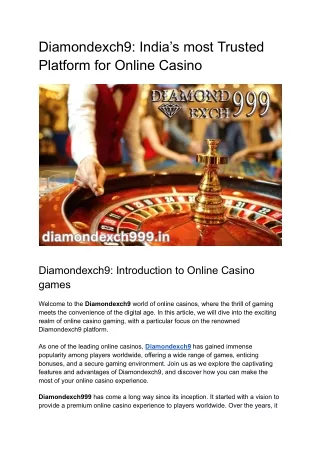 Diamondexch9_ India’s most Trusted Platform for Online Casino