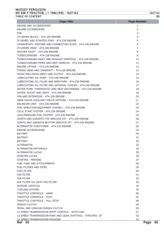 Massey Ferguson MF 698 T TRACTOR (- 1984 (FR)) Parts Catalogue Manual