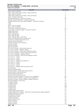 Massey Ferguson MF 750 COMBINE (- 1696019595) Parts Catalogue Manual